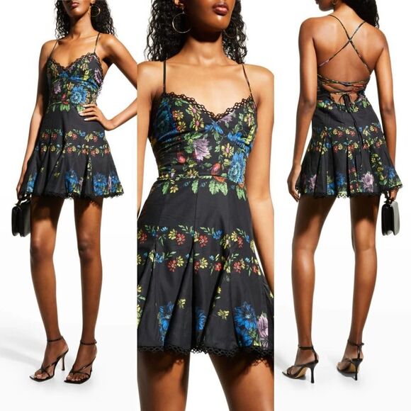 Charo Ruiz Short Dress Cania Garden Black Large - Picture 1 of 8